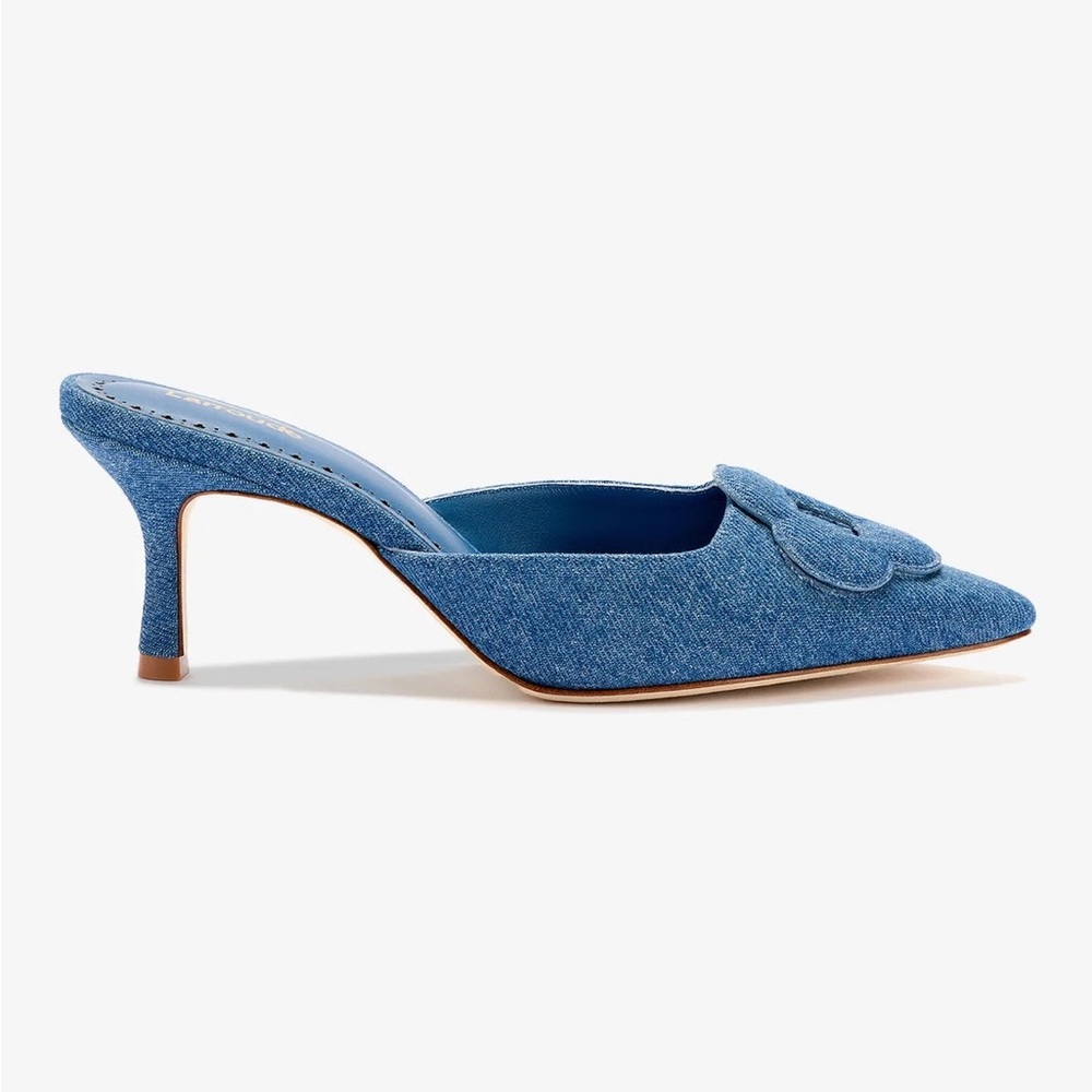 Larroudé Flora Pump In Blue Stoned Denim - Blue Denim Women's Mules